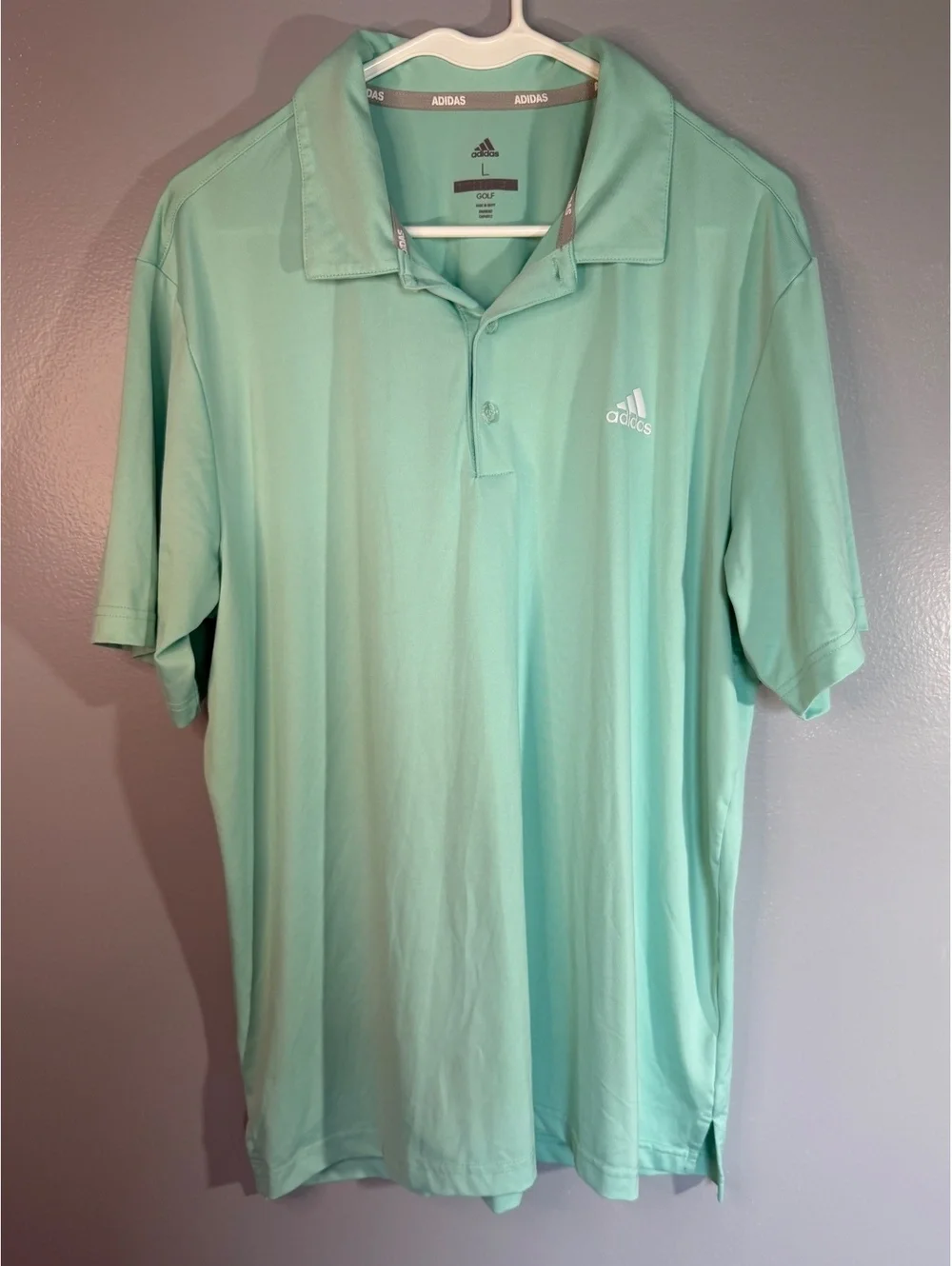 Adidas Men's Golf Polo Shirt Size Large Mint Green Polyester Spandex